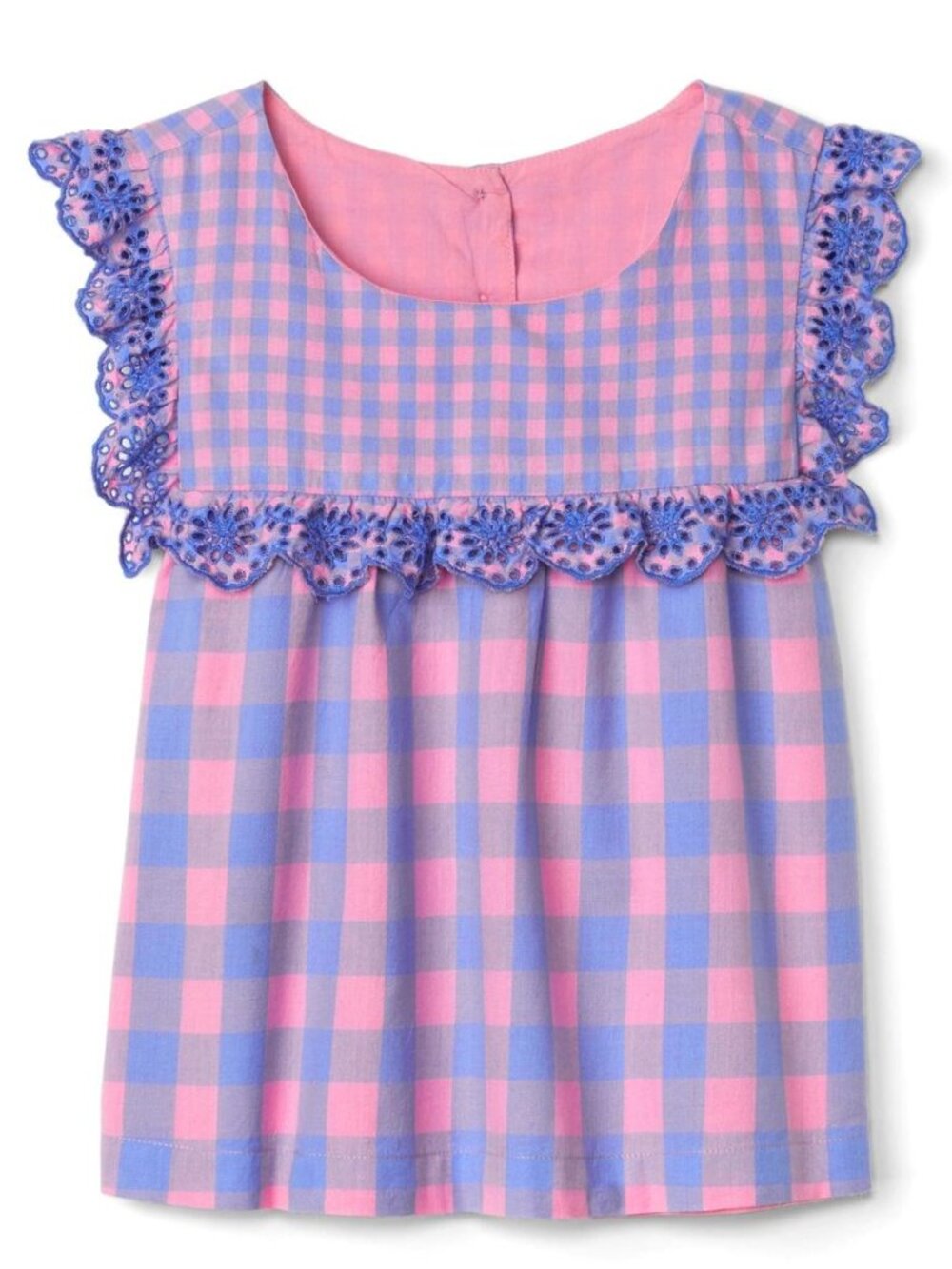 Gap x Sarah Jessica Parker Girls Pink & Blue Check Ruffle Yoke Top Size: M